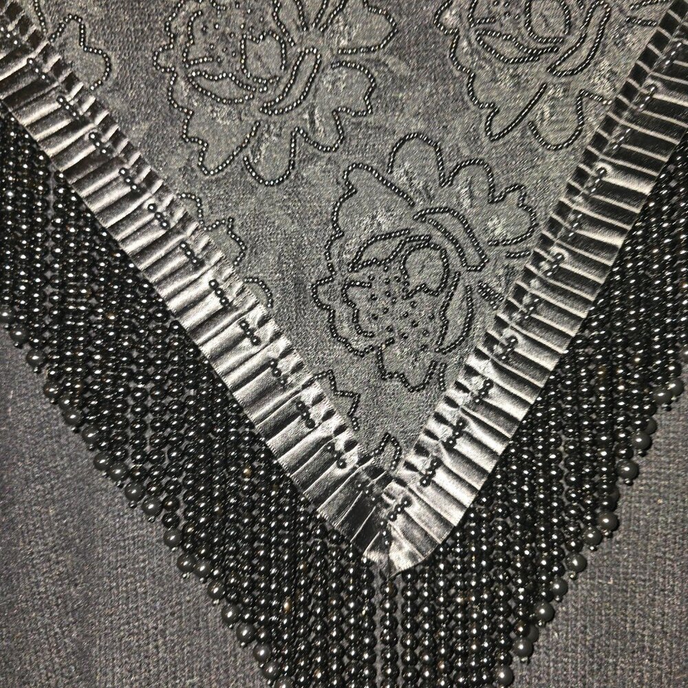 Diane Freis Knits Black Beaded Fringed Embroidered Black Angora & Wool Cutout L - Picture 11 of 17